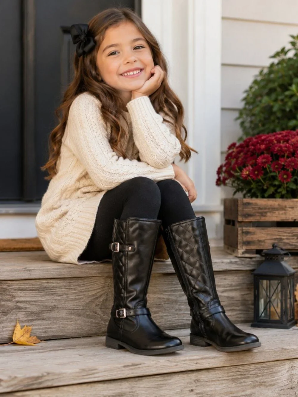 Girls' Black Quilted Size 4 Side Zip Riding Boots